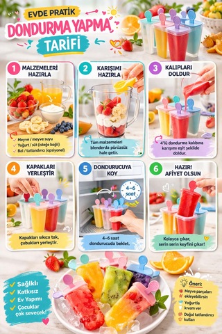 4 Lü Dondurma Kalıbı Bpa Free Sağlıklı Ev Yapımı Dondurma Kalıbı Pratik Popsicle Seti Çok Renkli