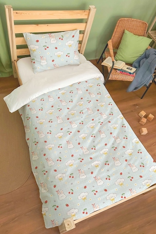 Organik Tek Kişilik Nevresim Takımı 160x220 - Şirin Tavşanlar Renkli