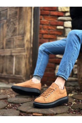 Ba0547 Boa Kalın Yüksek Taban Taba Siyah Süet Bağcıklı Spor Erkek Ayakkabı Taba3