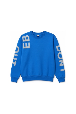 Fesshera Kids Erkek Çocuk Sweatshirt Bisiklet Yaka Oversize Kesim Baskılı Pamuklu Sweatshirt Mavi