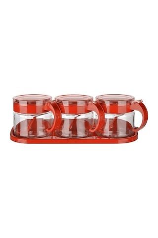 Titiz Lily Baharatlık Kaşıklı Cam 300ml 3 Lü Set Kırmızı Kırmızı