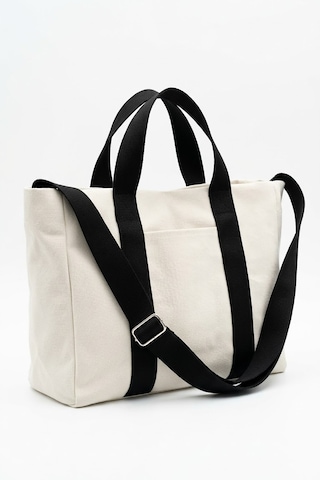 Tuttobene Harmony Mini Boy Tote Bag Kanvas Astarlı Cepli Çıtçıtlı Ayarlanabilir Askılı Kadın El Omuz Çantası - Küçük Boy Günlük Çanta Tb062 Beyaz - Siyah