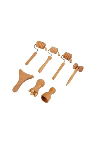 Mini Ahşap Yüz Masaj Aparatı & Madero Terapi Guasha 7'li Set