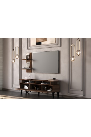 Gm 044 Neva 3 Kapaklı Ayaklı Duvar Raflı Tv Ünitesi Barok Ceviz