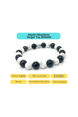 Sertifikalı Havlit Obsidyen Doğal Taş Misinalı Bileklik 8mm Çok Renkli