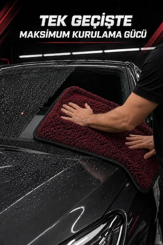 600 Gsm Mikrofiber Araç Kurulama Havlusu 50x70 Cm Ultra Emici İz Bırakmaz Bordo Siyah Kırçıllı