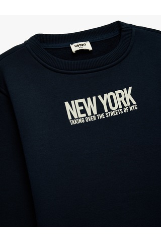 Koton Uzun Kollu Baskılı Bisiklet Yaka Pamuklu Şardonlu Sweatshirt Lacivert 6wkb10597tk