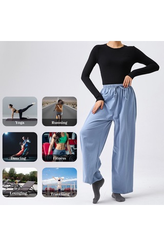 Teltree Kadınlar Pamuklu Yoga Spor Eşofman Pantolonu, Geniş Bacak, Kayışlı Şıkkı, Çift Cepli, Yoga-dans-fitness İçin Tam Boy Turkuaz