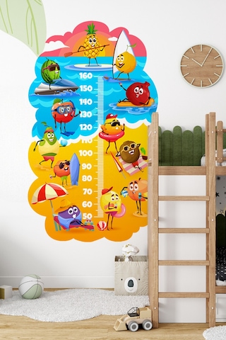 Sevimli Meyveler Temalı Dekoratif Çocuk Boy Ölçer Sticker Duvar Cetveli Takip Çizelgesi