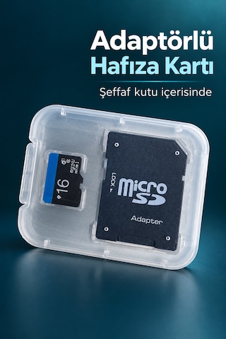 Adaptörlü 16 Gb Hafıza Kartı Şeffaf Kutu İçinde