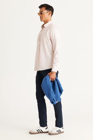 AC&Co / Altınyıldız Classics Erkek Beyaz Turuncu Slim Fit Dar Kesim Gizli Düğmeli Yaka Pamuklu Çizgili Gömlek Beyaz - Turuncu