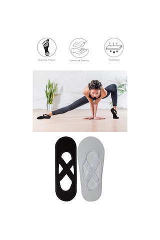 2 Adet Kadın Kaydırmaz Tabanlı Yoga Pilates Fitness Dans Ve Spor Çorabı Siyah - Beyaz