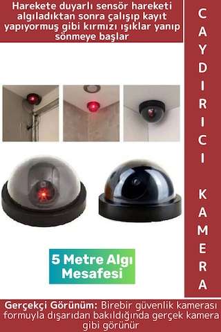 Ev Dükkan Kırmızı Işıklı Hareket Sensörlü 5 Metre Algı Mesafeli Pilli Güvenlik Caydırıcı Dome Kamera