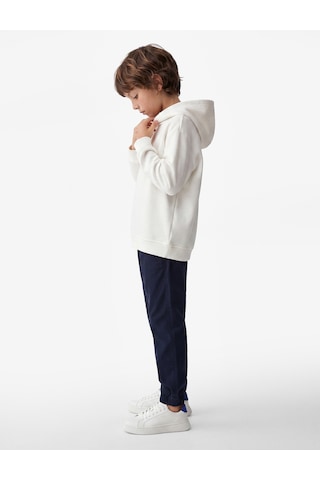 Koton Pamuklu Uzun Kollu Kapşonlu Şardonlu Oversize Sweatshirt Ekru 7wkb10027tk