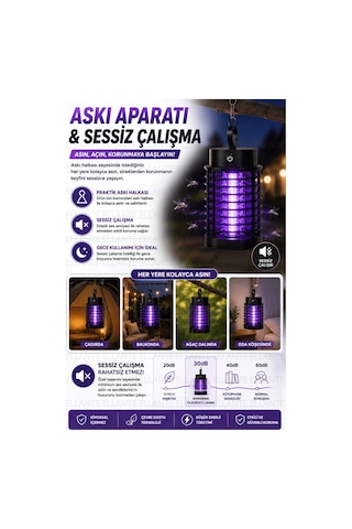 Usb Şarjlı Elektrikli Sivrisinek Öldürücü Lamba Uv Mor Işıklı Sessiz Çalışan Askılı Sinek Kovucu Ev