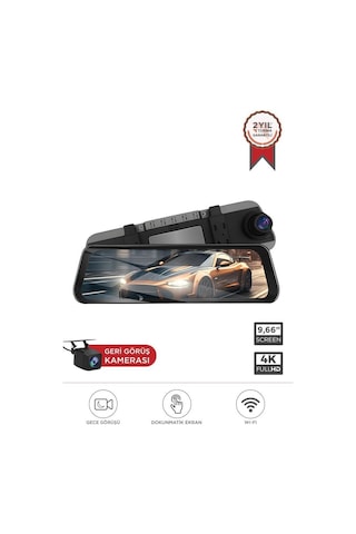 Lenovo M8/8804 Siyah 4k Araç İçi 9.6 İnç Dokunmatik Dikiz Ayna Gece Görüş Gps Önvearka Araç Kamerası