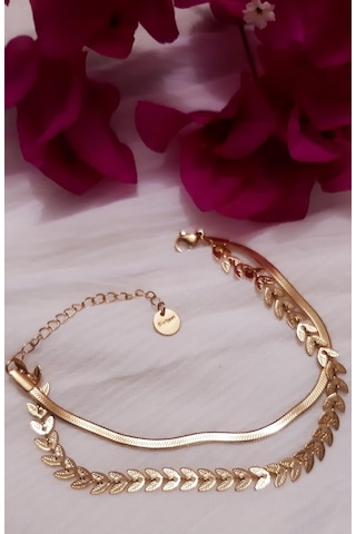 Giftworld Çelik Gold Yaprak Model Bileklik / İki Bileklik Görünüm Altın