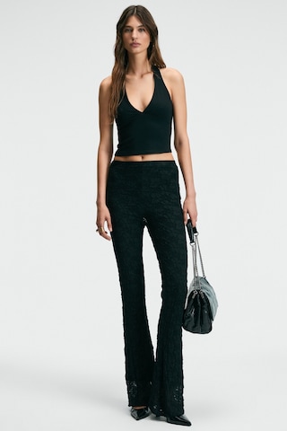 Grımelange MORIENNE Kadın Halter Yaka Kalın Askılı Sırtı Açık Crop Siyah Bluz