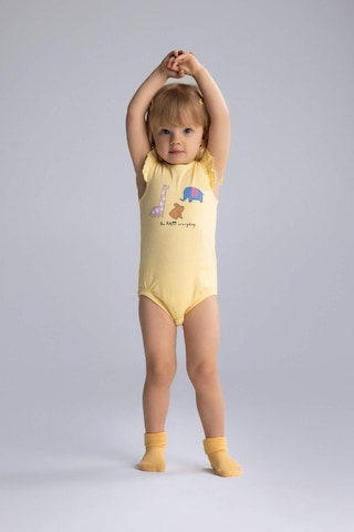 DeFacto Kız Bebek Yenidoğan Bisiklet Yaka Hayvan Desenli Fitilli Kaşkorse Kısa Kollu Çıtçıtlı Body E7945A525SMYL488 Sarı