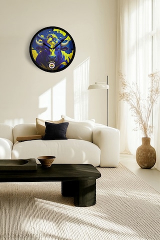 Fenerbahçe Tasarımlı Modern Duvar Saati - 30cm - Önü Camlı Siyah Kasa - Sessiz Mekanizma-jh0999 Siyah