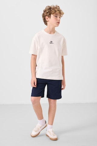 Ekru-lacivert Pamuklu Oversize Fit Dokuma Hafif Esnek Chino Erkek Çocuk Şort Takım - 11276 Ekru