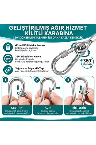 Sh Sunup Sn-38108 10 Metre Çelik Köpek Bağlama Halatı Kilitli Karabina Pvc Kaplamalı Najmaddin