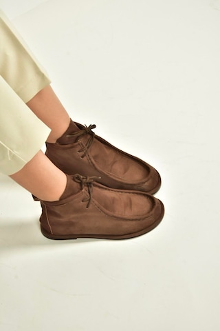 Fox Shoes V846926302 Kahverengi Süet Düz Tabanlı Bağcıklı Kadın Bot Kahverengi