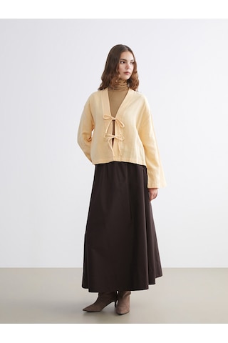 Lcw Modest Sarı V Yaka Oversize Müslin Kadın Kimono