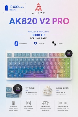 Ak820 V2 Pro 8k+8k Ekranlı Mekanik Oyun Klavyesi-10.000 Mah Batarya