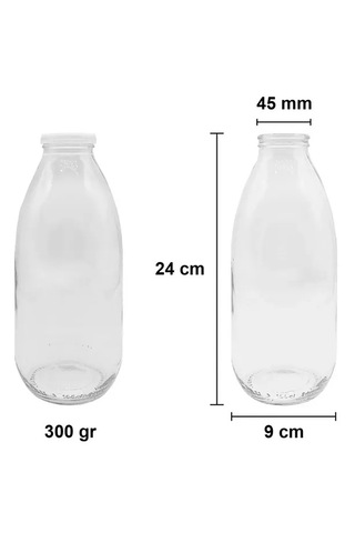 Rotanev 2 Adet Beyaz Plastik Kapaklı 1 Litre Şeffaf Sürahi Süt, Ayran, Su, Limonata Meşrubat Şişesi Cam Şişe