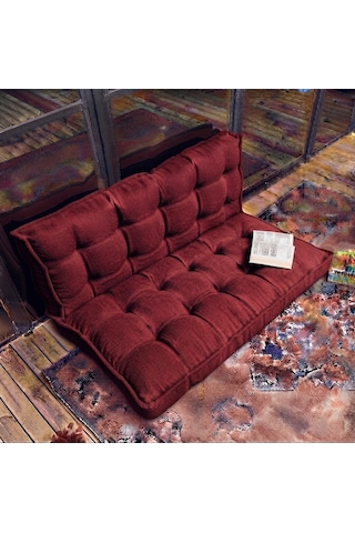 Fransız Dikim Kadife Döşemelik Kumaş El İşçiliği Alt Üst Oturma Minderi 125x70cm Bordo