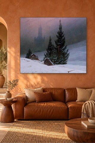 Fida Caspar David Friedrich Karlı Çamlar Ve Sisli Katedral Canvas Tablo Çok Renkli