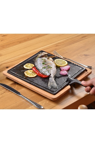 Lava Ahşap ve Döküm Demir Hot Plate Servis Tahtası 25 x 25 CM