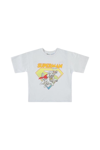 Süperman Krypto Baskılı 6-9 Yaş Tişört Beyaz
