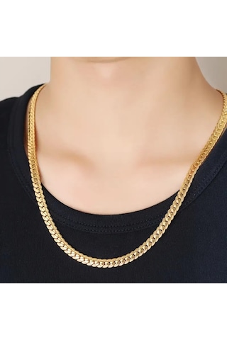 Silver İtalyan Ezme Yassı Yılan Çelik Unisex Set Tak... Altın