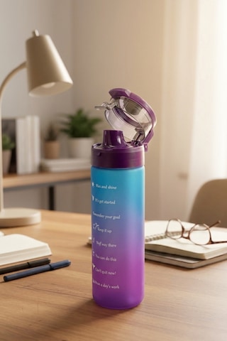 Renkli Cam Motivasyon Matarası 550 Ml Mor