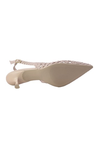 Feles Kadın Örgü Desenli Slingback Topuklu Ayakkabı Tokalı Bej