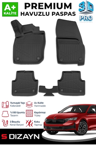 S-dizayn Skoda Octavia 4 A8 E-tech 3d Pro Havuzlu Paspas 2024 Üzeri A+ Kalite