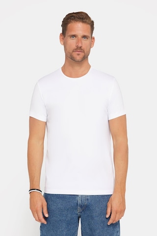Tudors Erkek Slim Fit Dar Kesim Pamuklu Yumuşak Doku Likralı Likralı Kumaş Basic Beyaz Bisiklet Yaka Tişört-20408