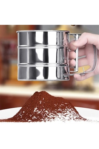 Pişirme Un Elek Çift Katmanlı İnce Örgü Pudra Şekeri Çalkalayıcı Duster El Paslanmaz Çelik Elek Pişirme Kek Un Elek Aracı Mutfak Malzemeleri Gümüş