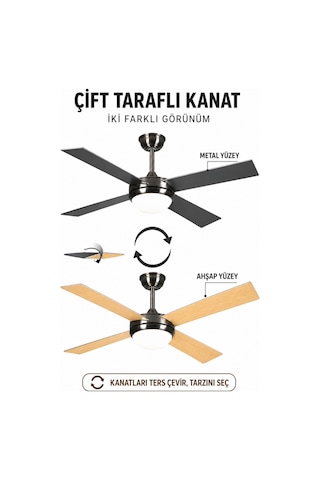 Ellis 4'lü Modern Tasarım Tavan Vantilatörü Led Avize Kumandalı Mobil Uygulamalı 3 Renk Aydınlatma Sessiz Dc Motor Beyaz