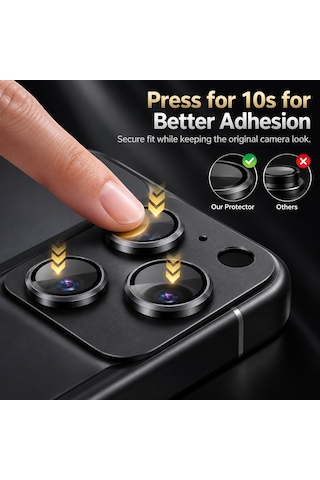 Apple iPhone 18 Pro Max Uyumlu Pürüzsüz Çerçeveli Tam Koruma Kamera Camı / Lens Koruyucu - Siyah