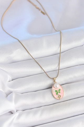 Mey İthalat 316l Çelik Gold Renk Zincir Pembe Mineli Oval İncili Çiçek İşlemeli Portre Model Kadın Kolye - Özel Seri Meyeb6821c0fe3ff599c7100b2119 altın