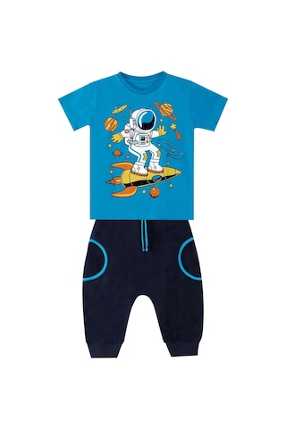 Denokids Mshb&g Astronot Erkek Çocuk T-shirt Kapri Şort Takım Çok Renkli