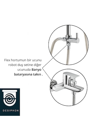 1/2 - 1/2 Kısa Robot Tepe Spiral Duş Hortumu 60 Cm Dayanıklı Pa