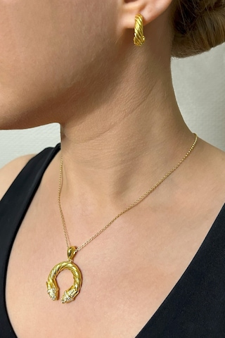 18k Altın Kaplamalı 925 Ayar Gümüş Tasarım Burgu Set - 67022302 Altın