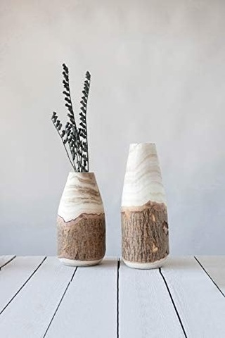 Co-op 33 Cm H Oyma Paulownia Ahşap Canlı Kenar Her Biri Değişecektir Vazo, 32 Cm, Kahverengi Şefaf