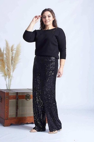 Moda Berray 4024 Siyah Payetli Büyük Beden Pantolon Siyah