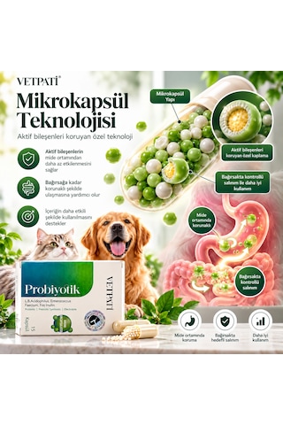 Vetpati Probiyotik Kedi Ve Köpekler Için Probiyotik Prebiyotik Sinbiyotik Takviye 15 Kapsül