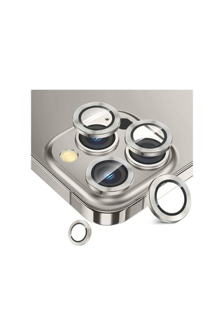 Trend Apple Uyumlu iPhone 15 Pro Promax Kamera Camı Lens Koruyucu Halka Set Light Gray Gümüş Renk Siyah